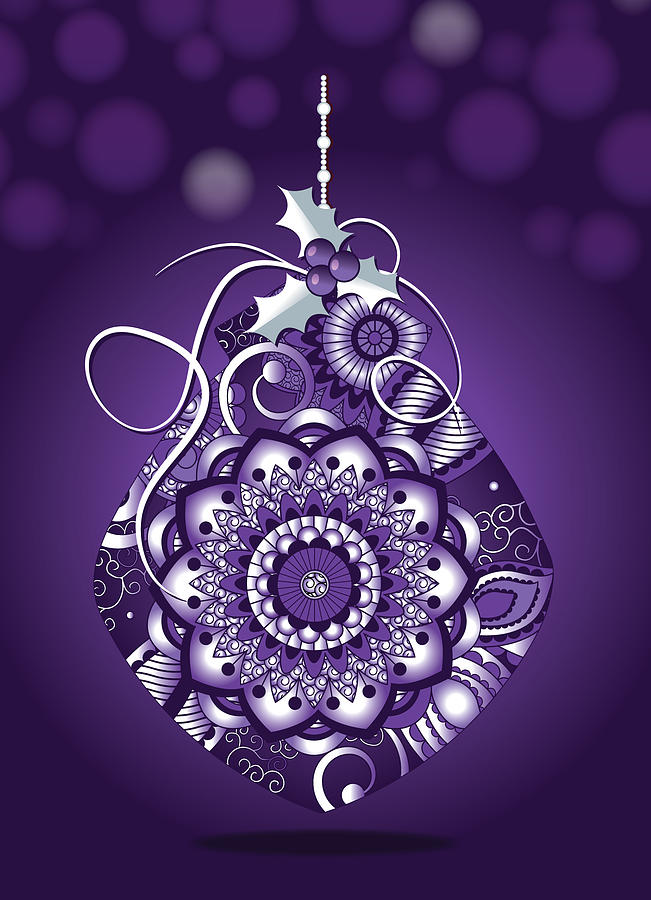 Ornate Purple Christmas Ornament Greeting Card Digital Art by Serena King