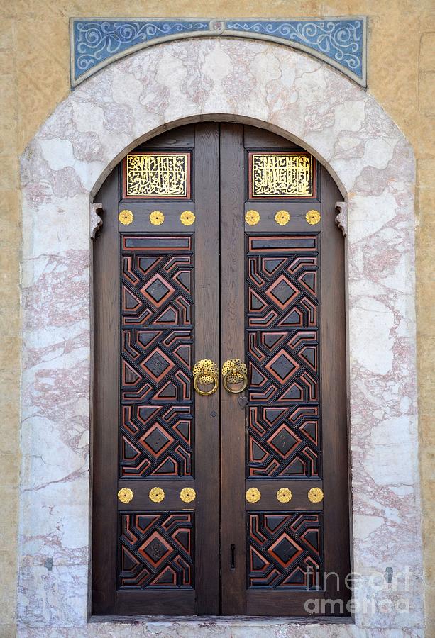 Ornately decorated wood and brass inlay door of Sarajevo mosque Bosnia Hercegovina Photograph by Imran Ahmed