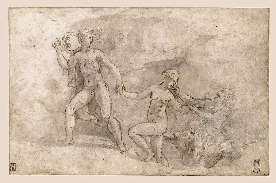 Orpheus fruitless Attempt to Recover Eurydice from Hades Drawing by Giulio Romano