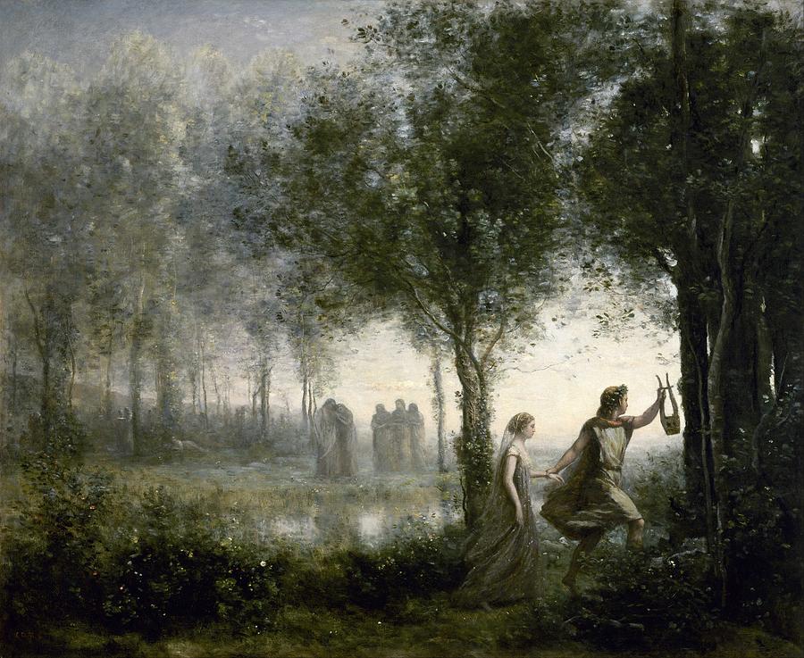 Orpheus Leading Eurydice from the Underworld by Jean-Baptiste-Camille Corot, 1861 Painting by Celestial Images