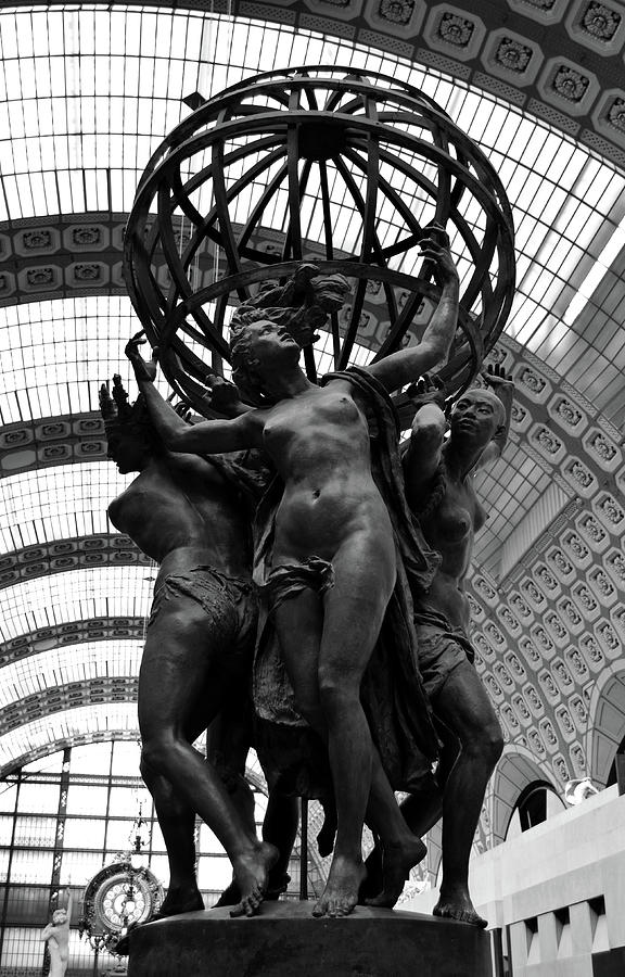 Orsay Museum Four Parts of the World Sculpture Paris France Black and White Photograph by Shawn OBrien