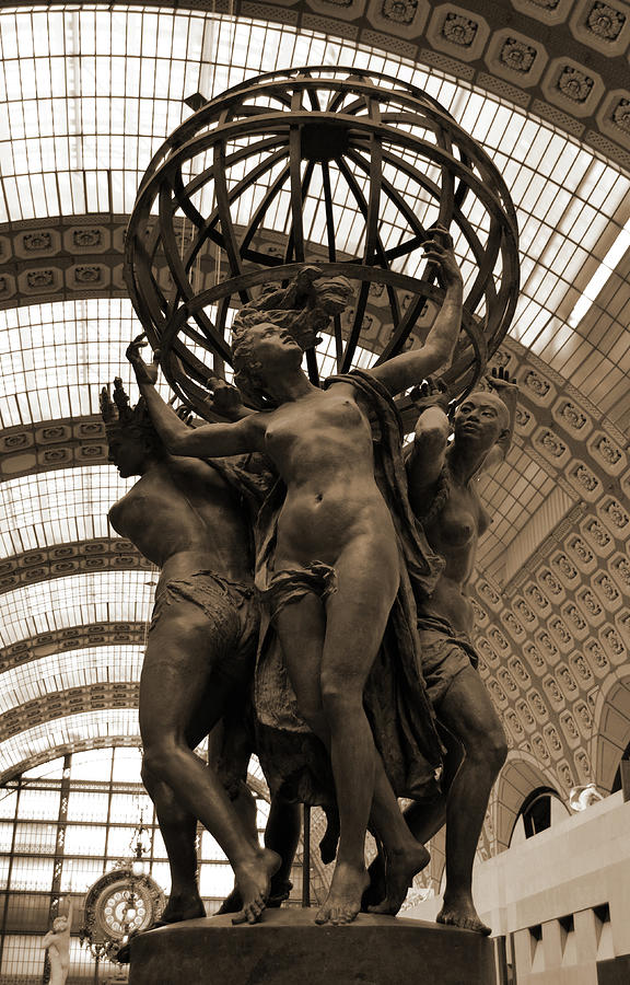 Orsay Museum Four Parts of the World Sculpture Paris France Sepia Photograph by Shawn OBrien