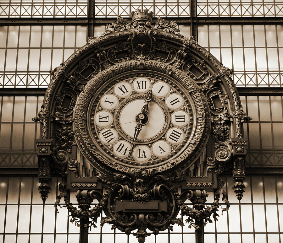 Orsay Museum Great Ornate Interior Gold Clock Masterpiece by Victor Laloux Paris France Sepia Photograph by Shawn OBrien