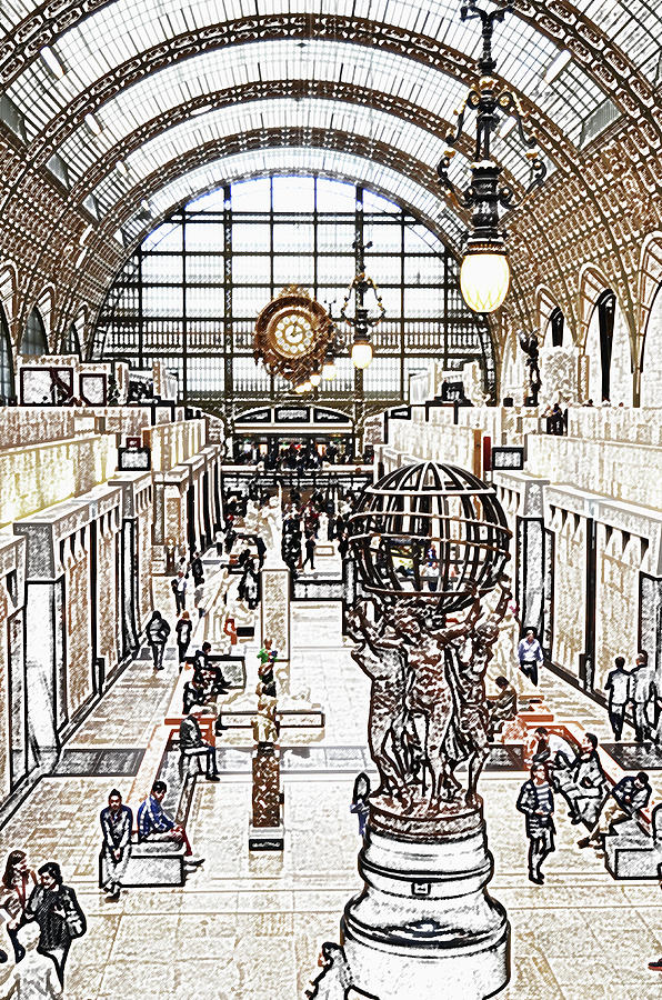 Orsay Museum Interior Paris France Colored Pencil Digital Sketch Digital Art by Shawn OBrien