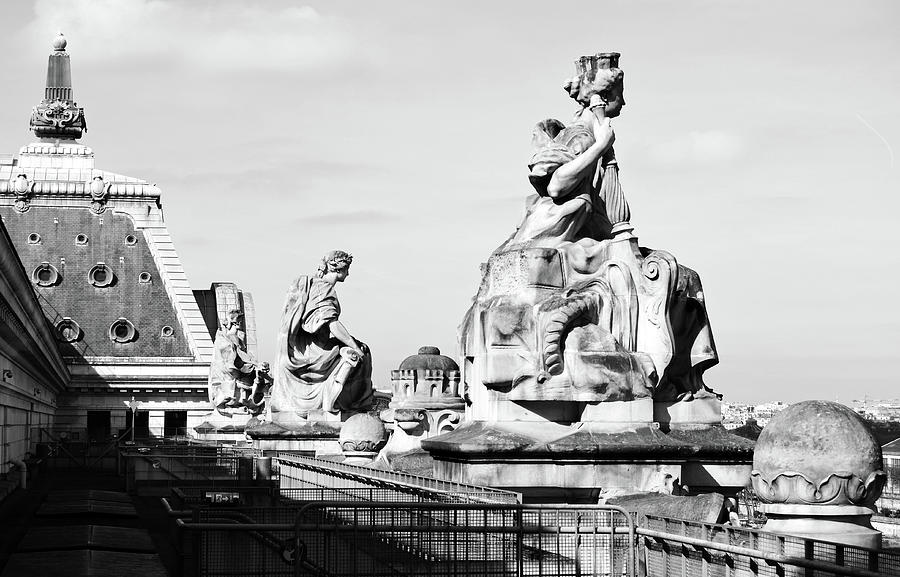 Orsay Museum Roof Terrace Statues Black and White Photograph by Shawn OBrien