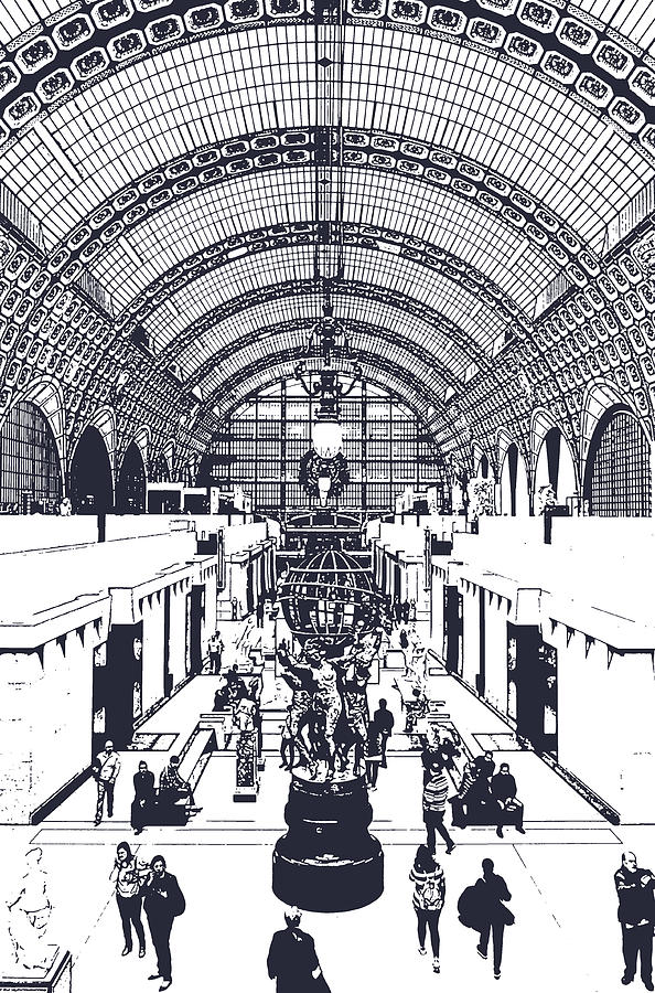 Orsay Museum Symmetric View of Interior Hall Paris France Digital Monochrome Digital Art by Shawn OBrien