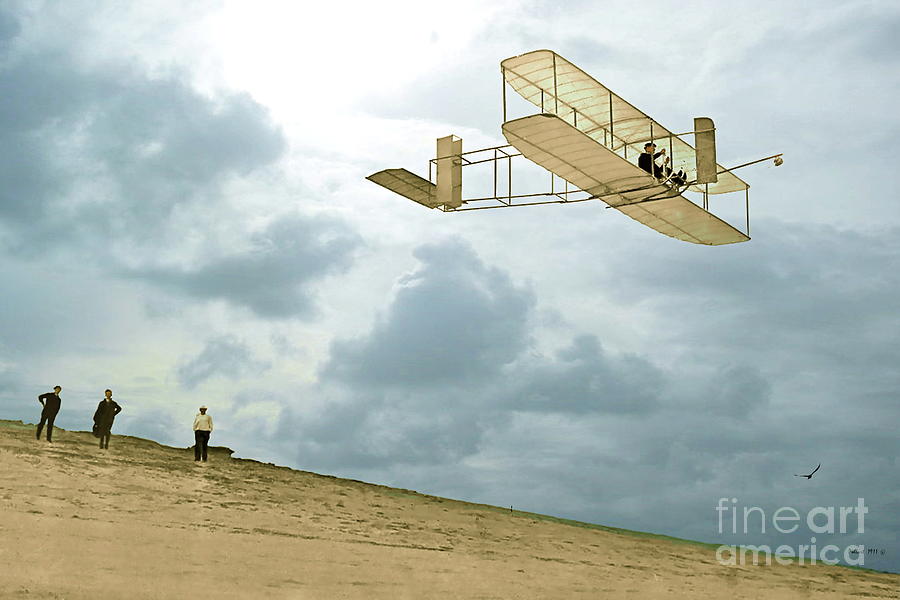 Steve Mcqueen Mixed Media - Orville Wright soars above Kill Devil Hill by Thomas Pollart