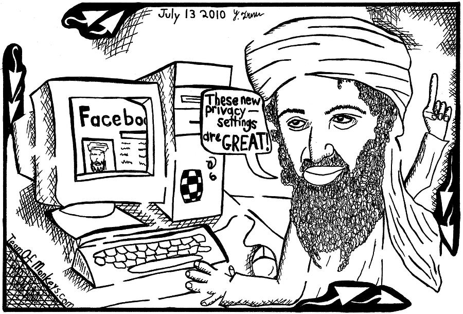 Osaman Bin Laden On Facebook By Yonatan Frimer Drawing by Yonatan
