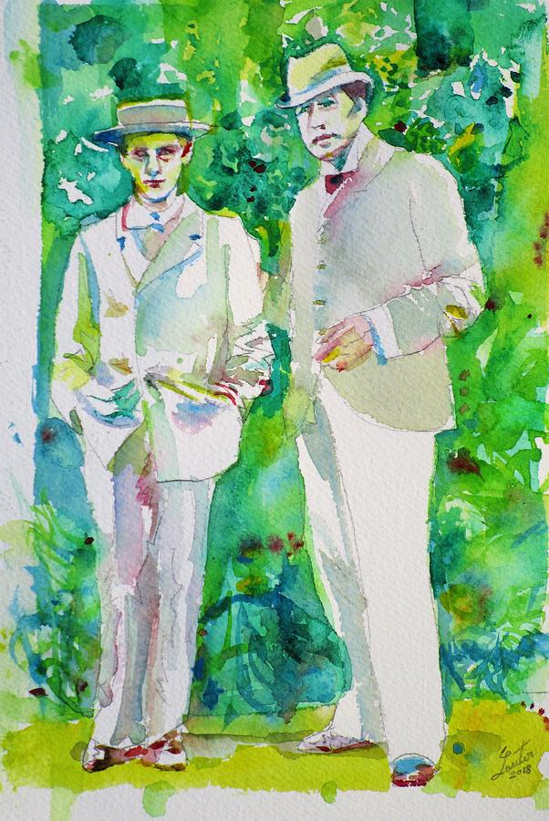 OSCAR WILDE and BOSIE - watercolor portrait.2 Painting by Fabrizio Cassetta