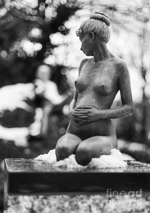 Winter Photograph - Oscar Wilde And His Pregnant Wife Statues bw by Alex Art