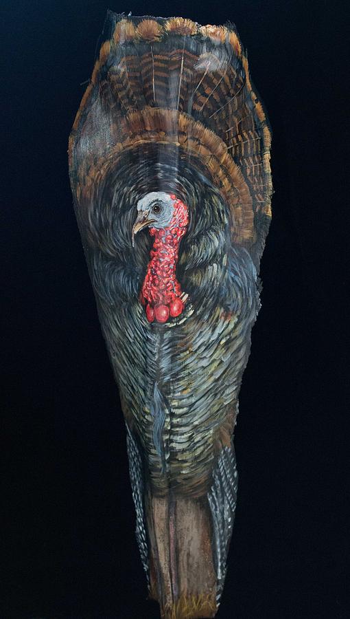 Osceola Turkey Sculptural Palm Frond Painting by Nancy Lauby