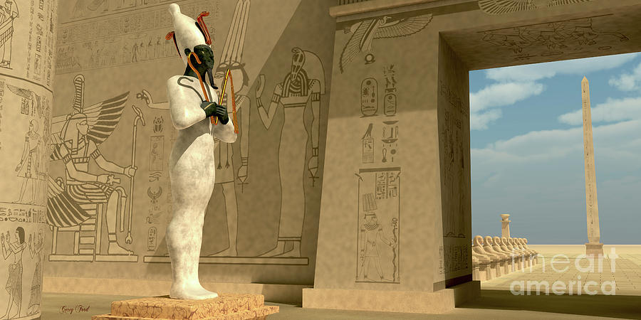 Osiris Statue in Pharaoh Temple Painting by Corey Ford
