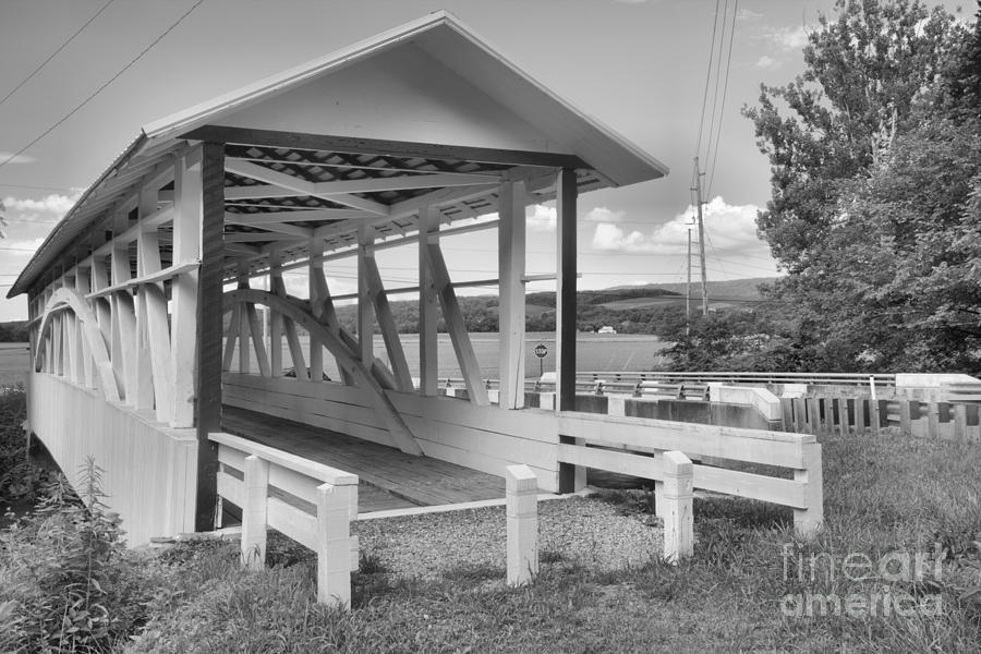 Bridge Photograph - Osterburg Covered Bridge Black And White by Adam Jewell