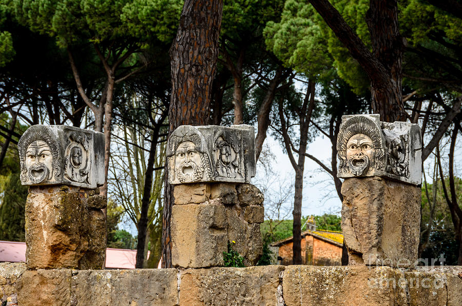 Landscape Photograph - Ostia Antica - Theatre Marble Masks by Debra Martz