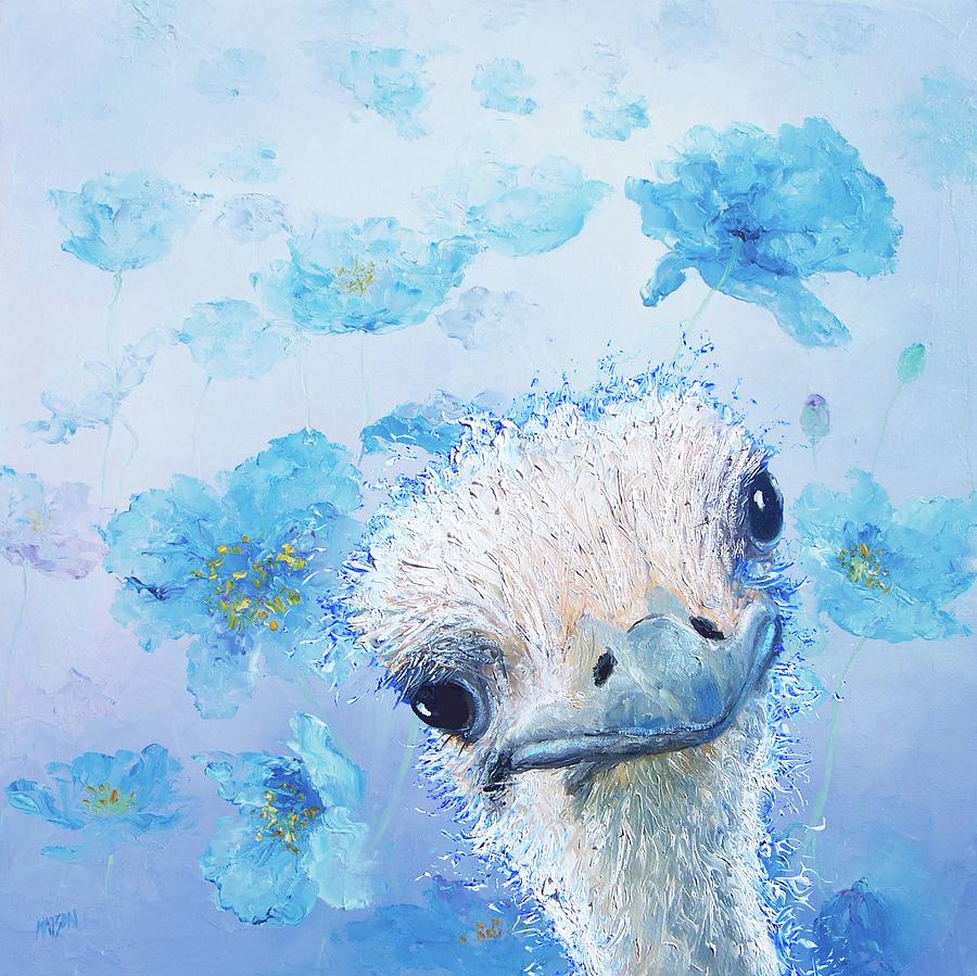Ostrich in a field of poppies Painting by Jan Matson Ostrich in a field of poppies Painting by Jan Matson