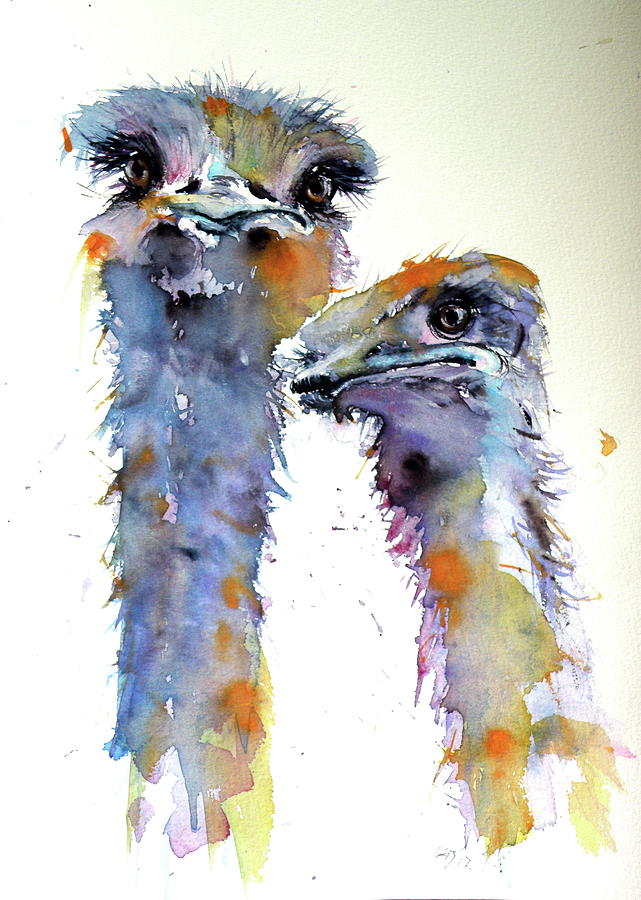 Ostriches Painting by Kovacs Anna Brigitta