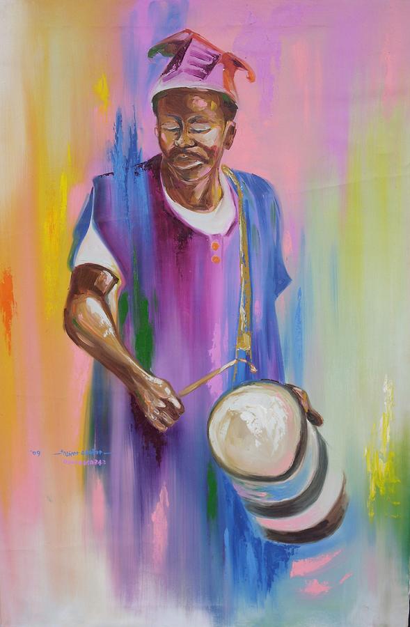 Music Painting - Otigba Fulani Drummer by Eziagulu Chukwunonso