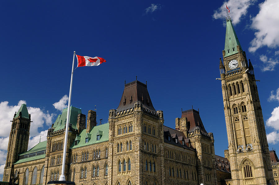 Ottawa Parliament Buildings Center Block with Peace Tower and Ca ...