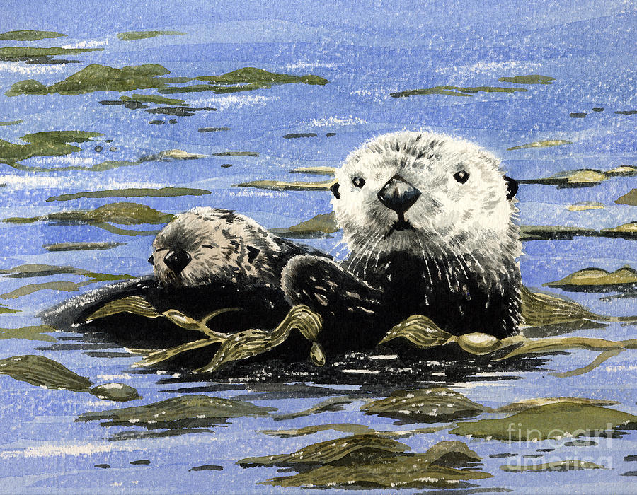 Otter Painting - Otter and Pup by David Rogers