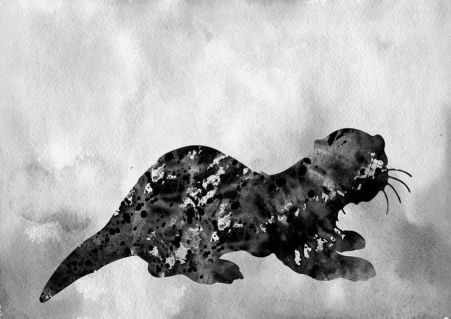 Otter Digital Art - Otter-black by Erzebet S
