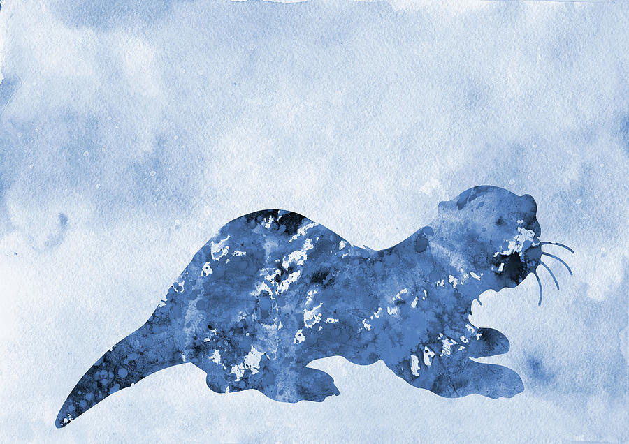 Otter Digital Art - Otter-blue by Erzebet S