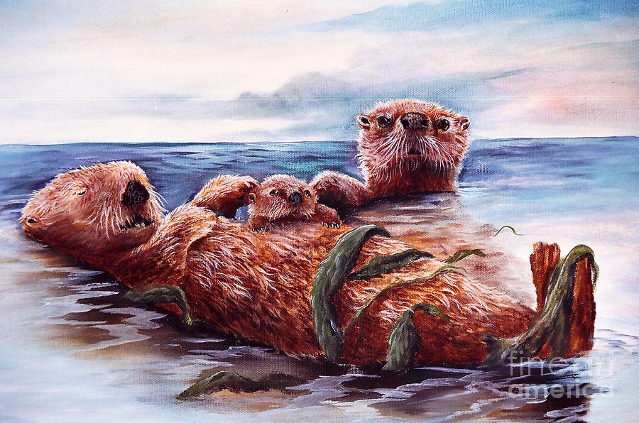Otter Painting - Otter Family by Jean Harrison
