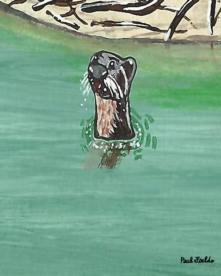 Otter in amazon river Painting by Paul Fields