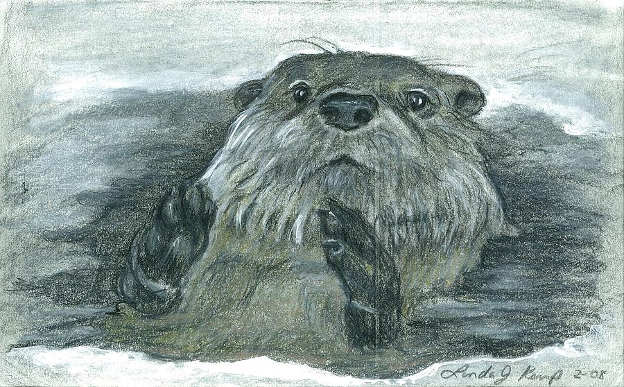 Otter Drawing - Otter in Ice by Linda Nielsen