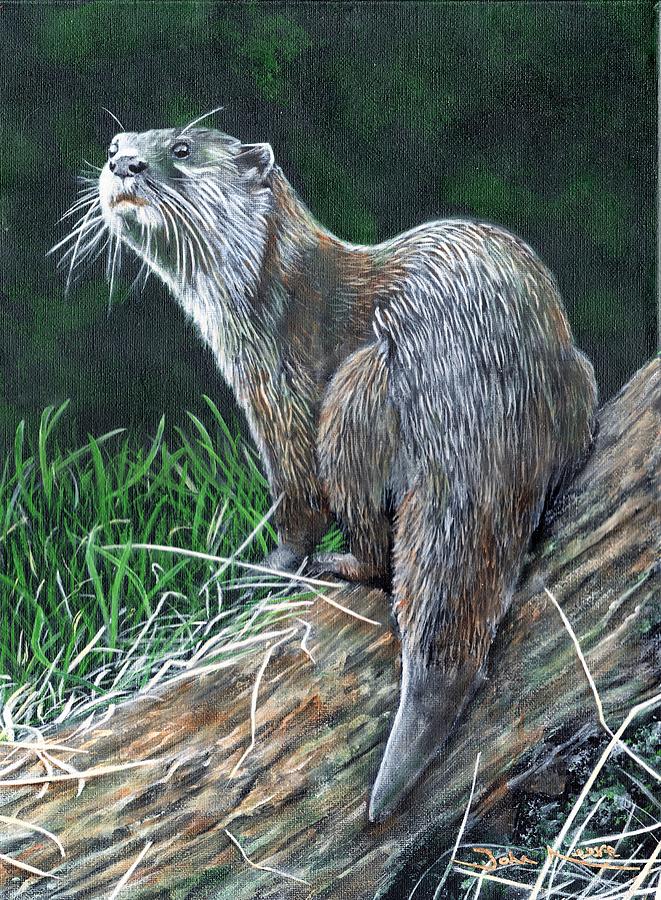 Otter on Branch Painting by John Neeve