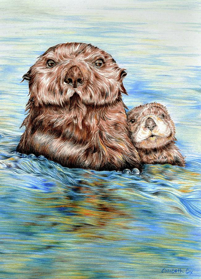 Otters At Sea Mixed Media by Elizabeth Cox | Fine Art America