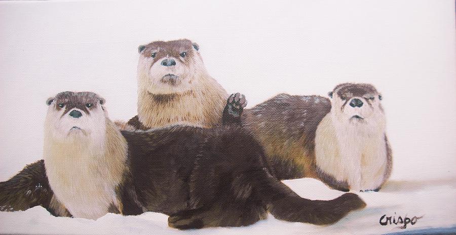 Otters. Painting by Jean Yves Crispo