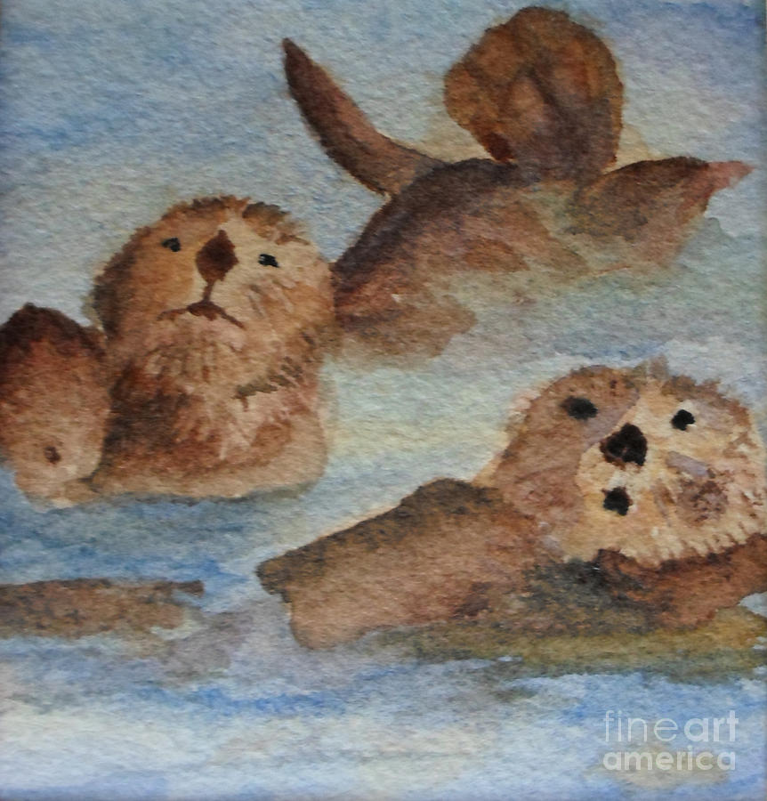 Otters Just Playing Around  Painting by Vicki  Housel