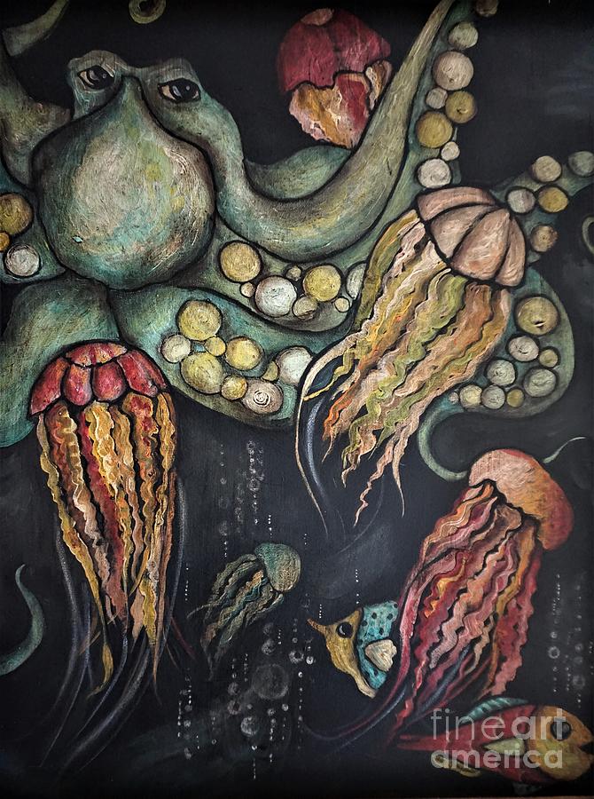Octopus Painting - Otto and the Jellies by Chris Jeanguenat
