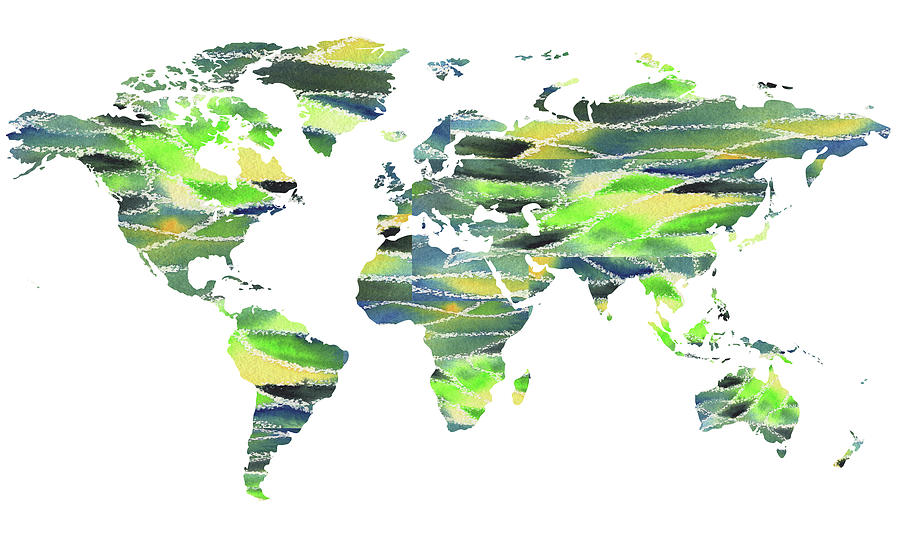 Our Green World Map Watercolor  Painting by Irina Sztukowski