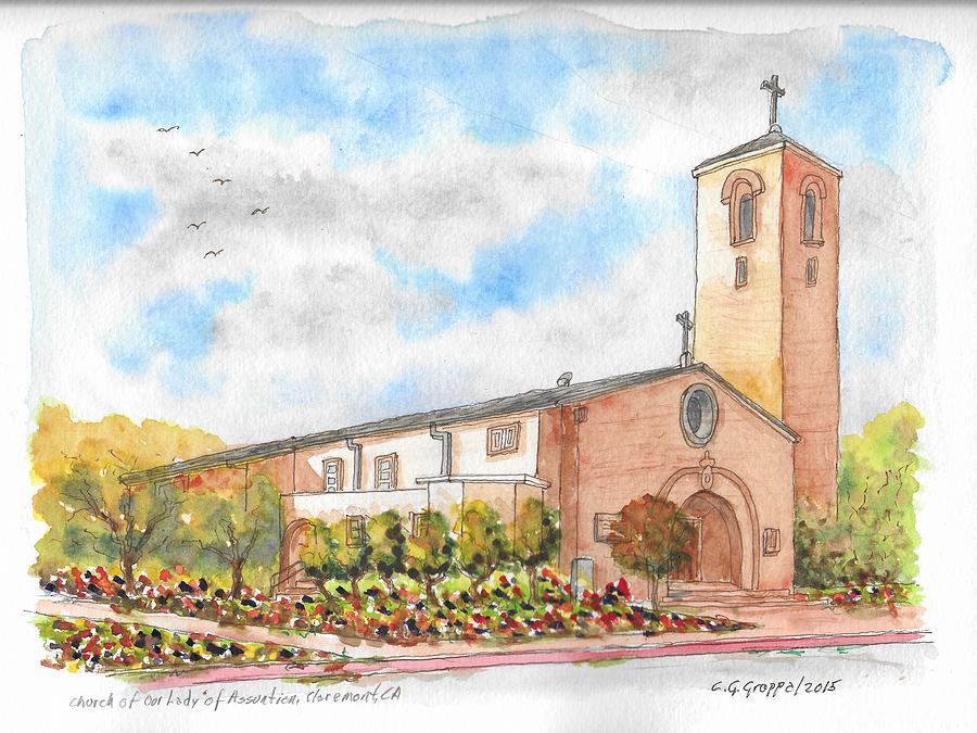 Our Lady of Assumption Catholic Church, Claremont, California Painting by Carlos G Groppa