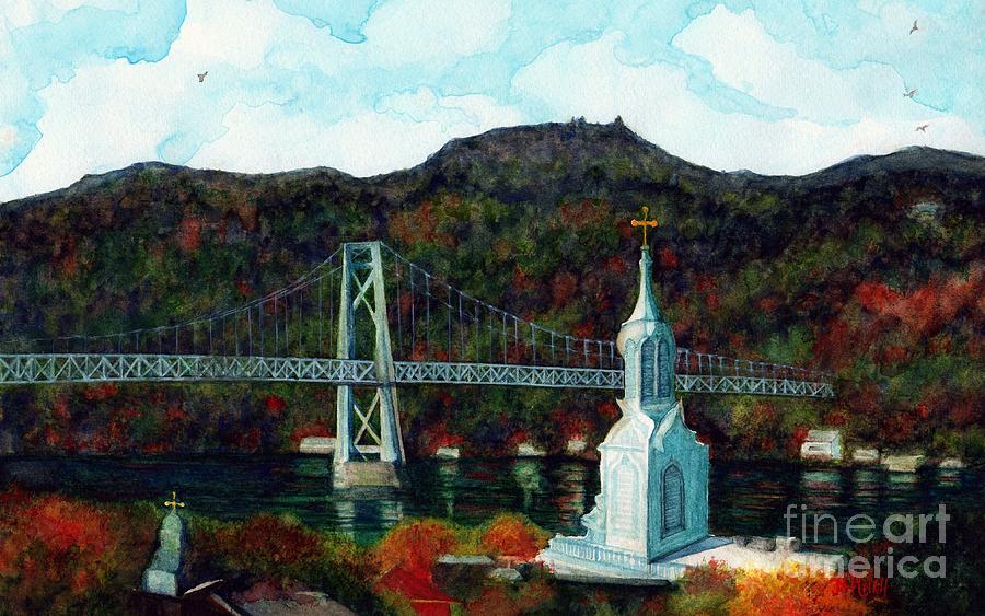 Our Lady of Mt Carmel Church Steeple - Poughkeepsie NY Painting by Janine Riley