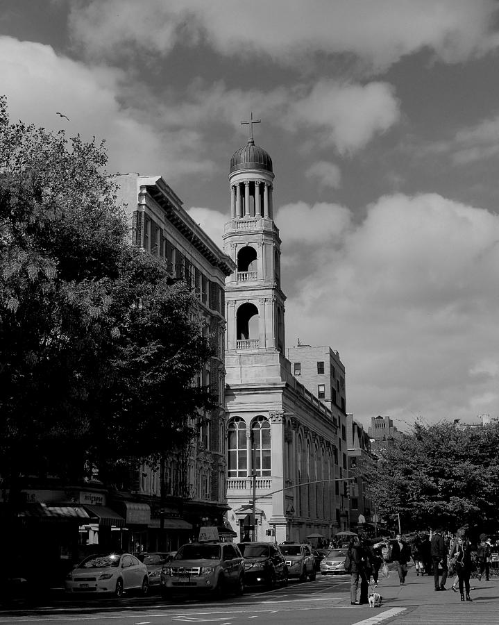 Our Lady of Pompei Church Greenwich Village in B and W Photograph by Jack Riordan