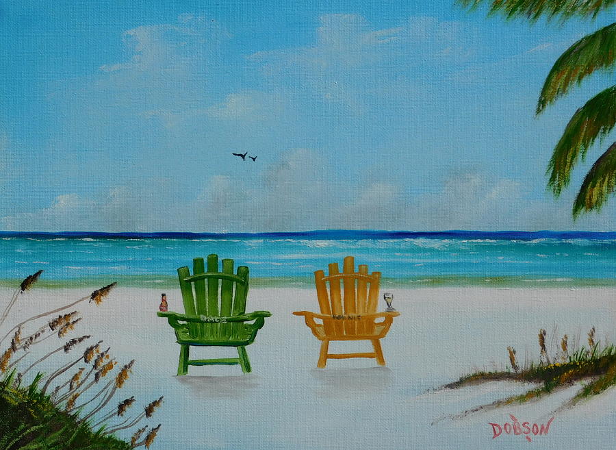 Our Two Chairs On Siesta Key Beach Painting by Lloyd Dobson