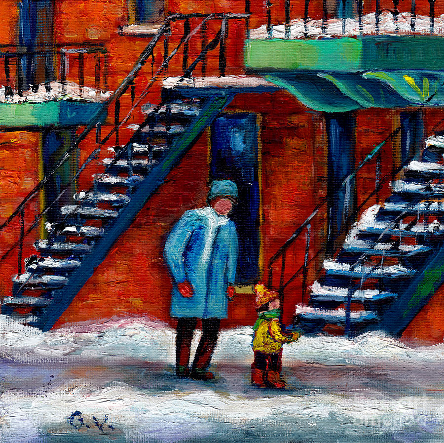 Out For A Walk Montreal Winter Street Scene Painting Grace Venditti Painting by Grace Venditti