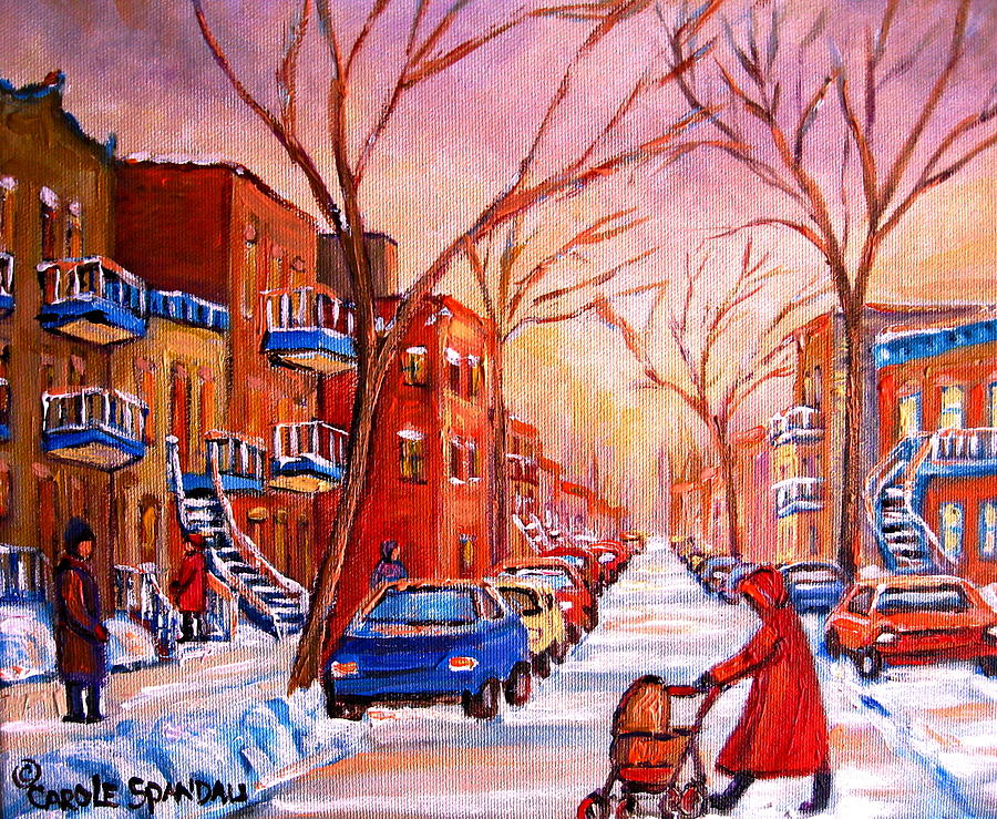 City Scene Painting - Out for a Walk with Mom by Carole Spandau