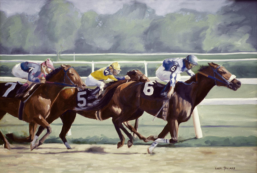 Horse Painting - Out in Front by Linda Tenukas