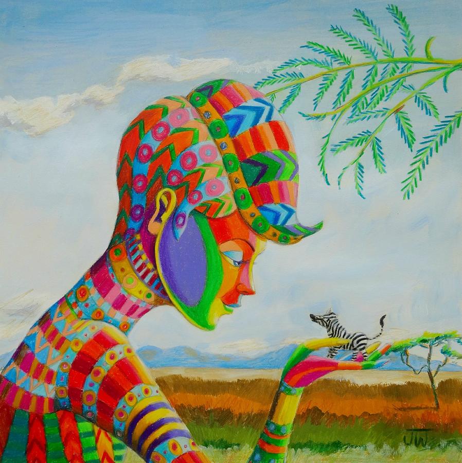 Zebra Painting - Out of Africa Lilliputian zebra by June Walker