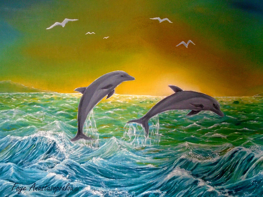 Dolphin Painting - Out Of The Blue by Faye Anastasopoulou