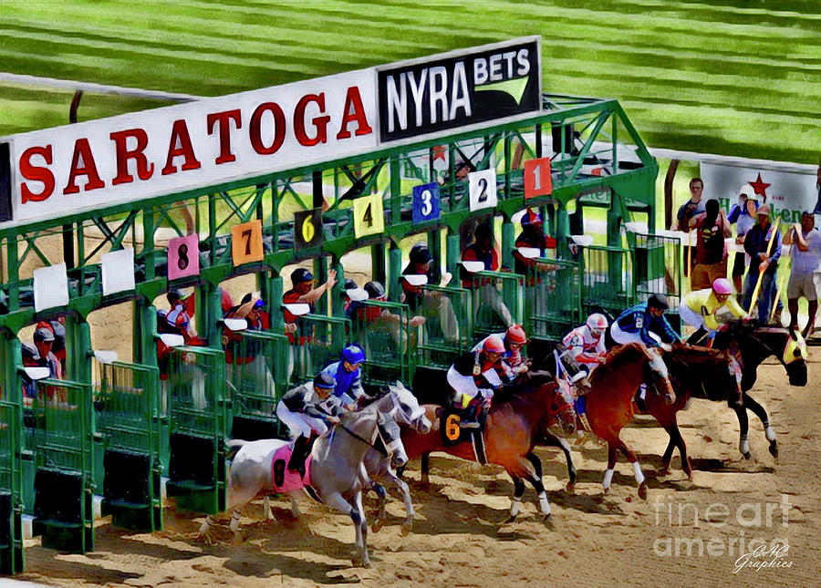 Horse Digital Art - Out Of The Gate Saratoga by CAC Graphics
