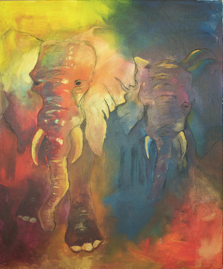 Out of The Shadows Elephants Painting by Rina Bhabra