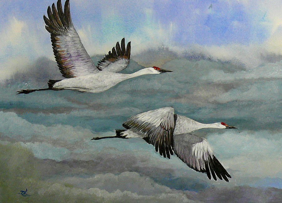 Crane Painting - Out of the Storm by Dee Carpenter