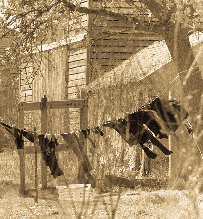 Clothesline Photograph - Out to Dry by Sheryl Mayhew
