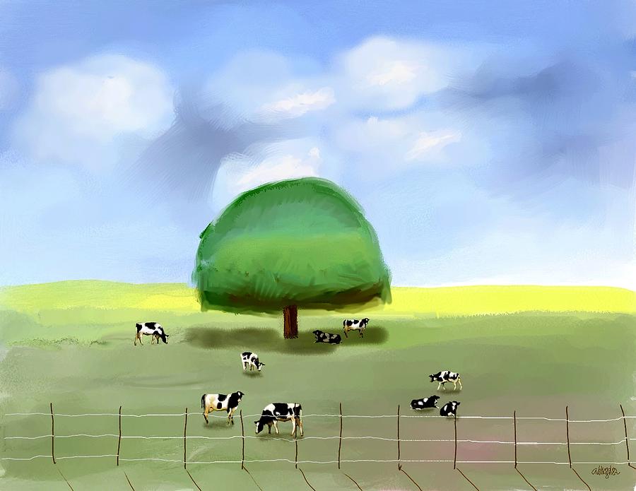Cow Digital Art - Out To Pasture by Arline Wagner