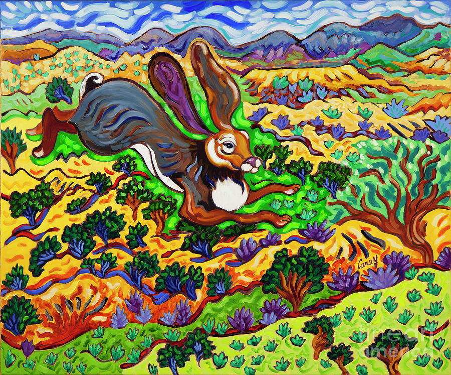 Rabbit Painting - Out Where the Lean Jack Hops along by Cathy Carey