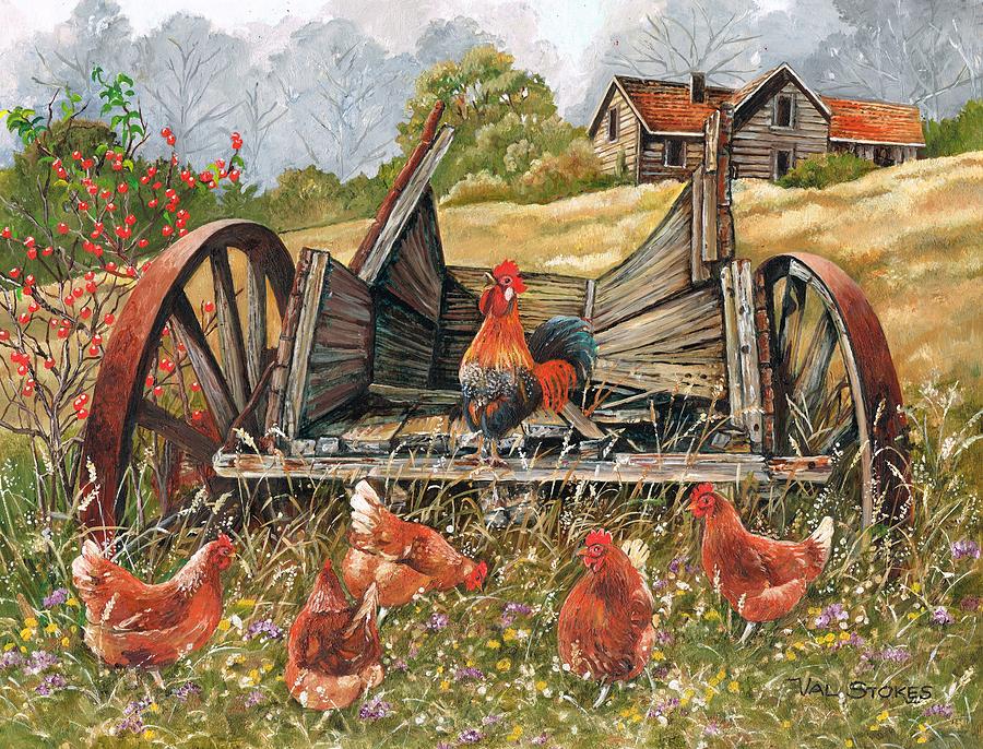 Waggon pals Painting by Val Stokes
